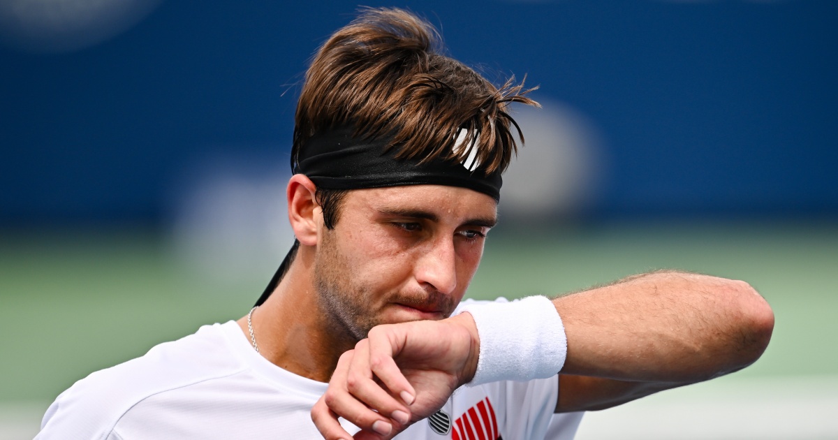 Tomas Martin Etcheverry in azione durante gli US Open